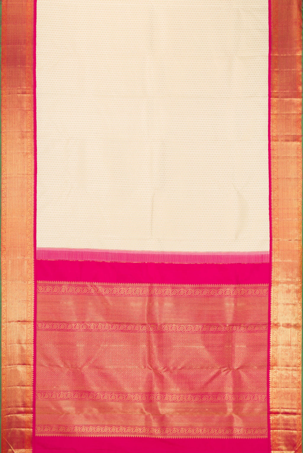 Flat view of Pure Silk Pure Zari Sandal Dual Tone Kanjivaram Saree with Zari Brocade on the body and Zari Border. 