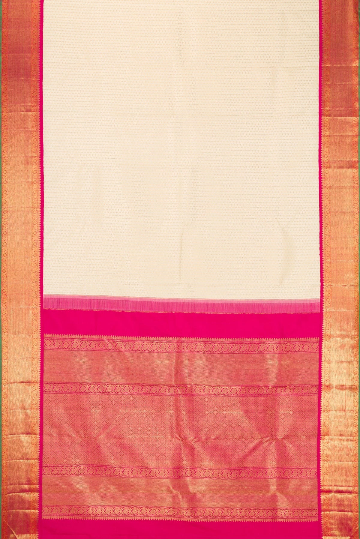 Flat view of Pure Silk Pure Zari Sandal Dual Tone Kanjivaram Saree with Zari Brocade on the body and Zari Border. 