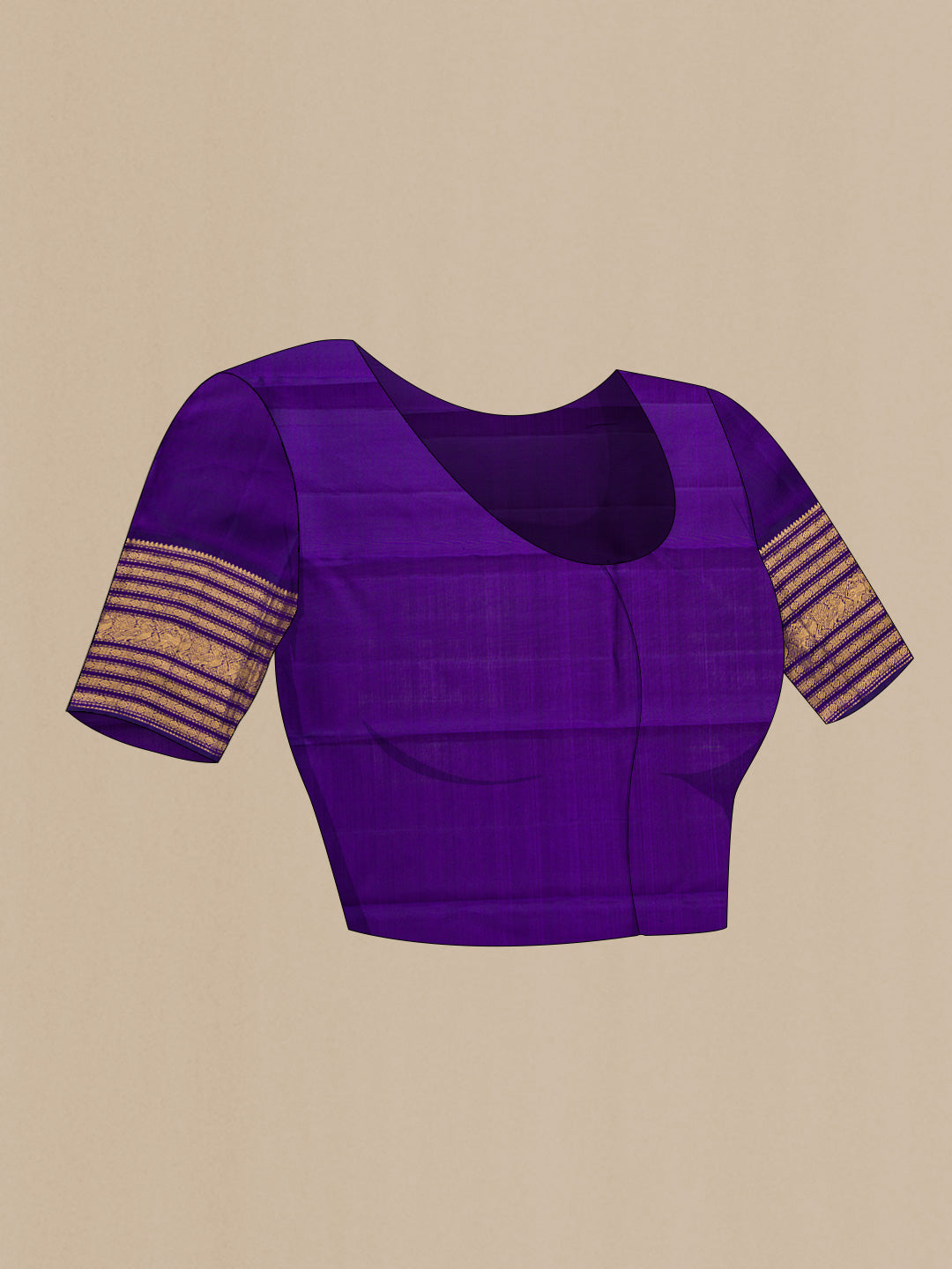 Close up image of the blouse of Dark Pink Dual Tone Kanchipuram Silk Saree with Stripes on the body and Zari Border