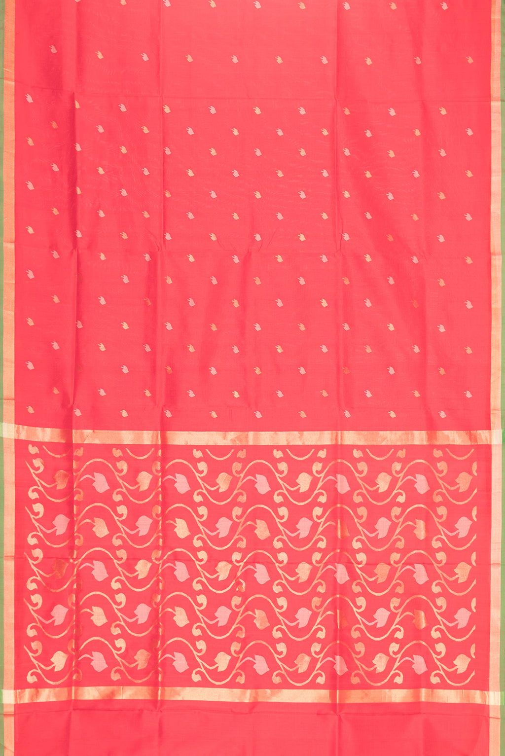 Flat view of Red Dual Tone Uppada Silk Saree with Zari And Thread Butta on the body and Zari Border