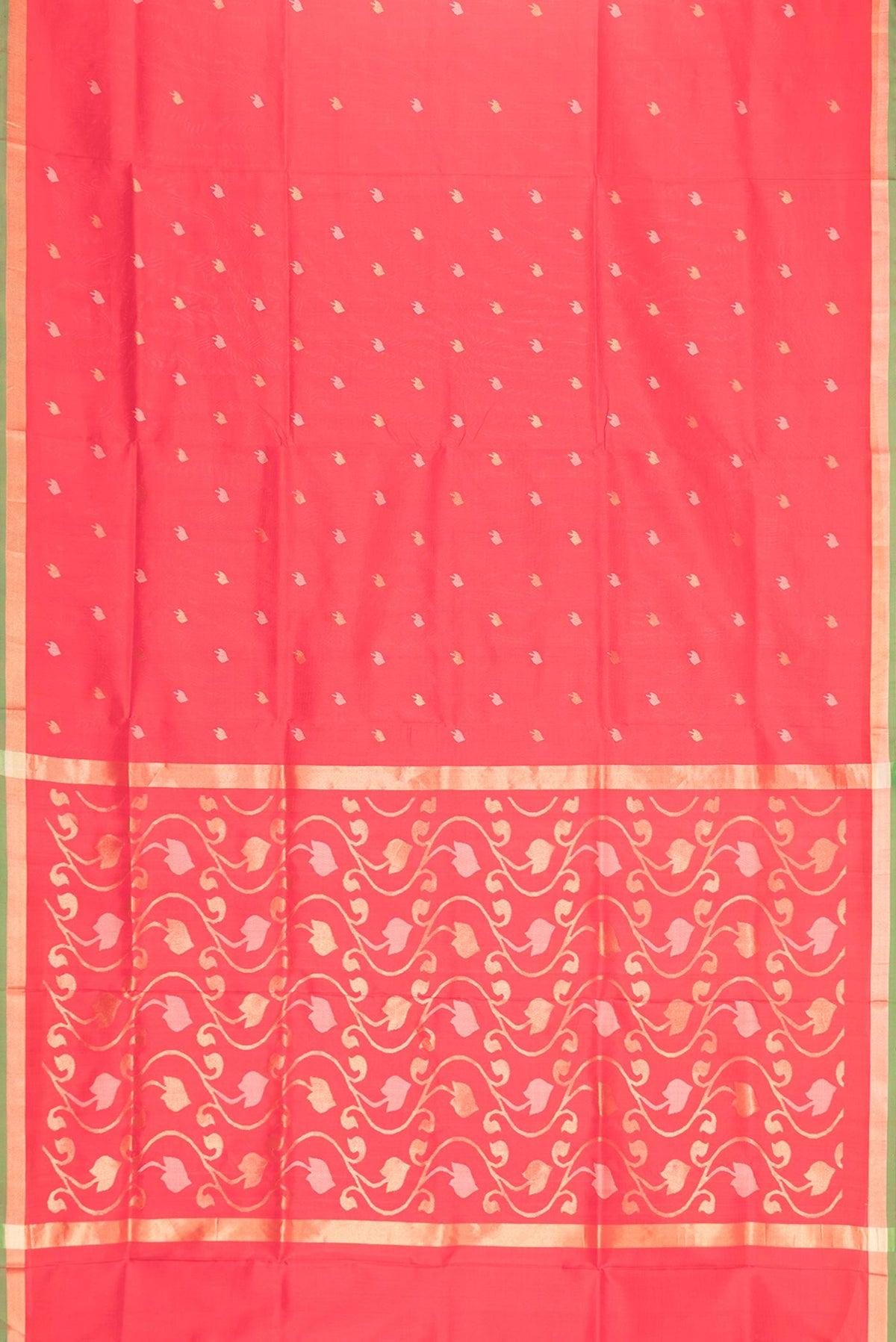 Flat view of Red Dual Tone Uppada Silk Saree with Zari And Thread Butta on the body and Zari Border