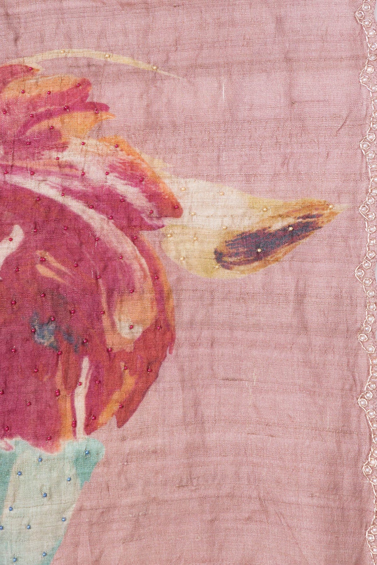 Border image of Rose Gold Dual Tone Tussar Silk Saree with Embroidery on the body and Embroidery Border. 