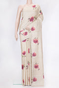 Beige Dual Tone Tussar Silk Saree with Embroidery on the body and Embroidery Border.  displayed on a mannequin