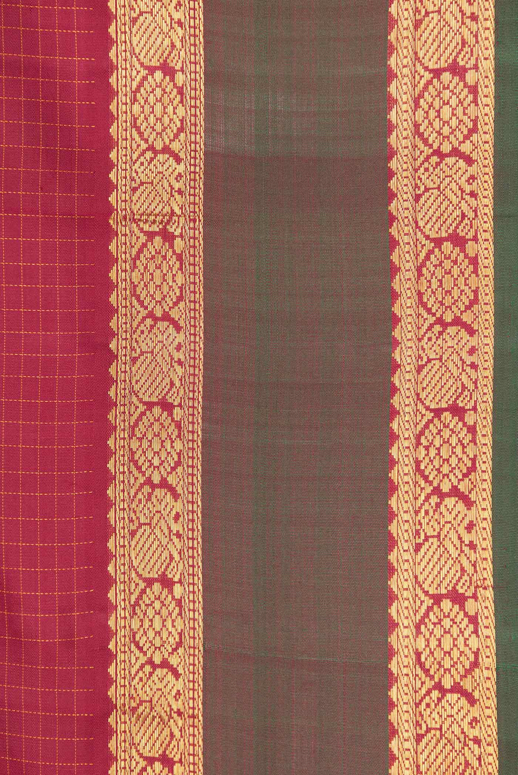 Border image of Maroon Dual Tone Kanchipuram Silk Saree with Checked design on the body and Zari Border