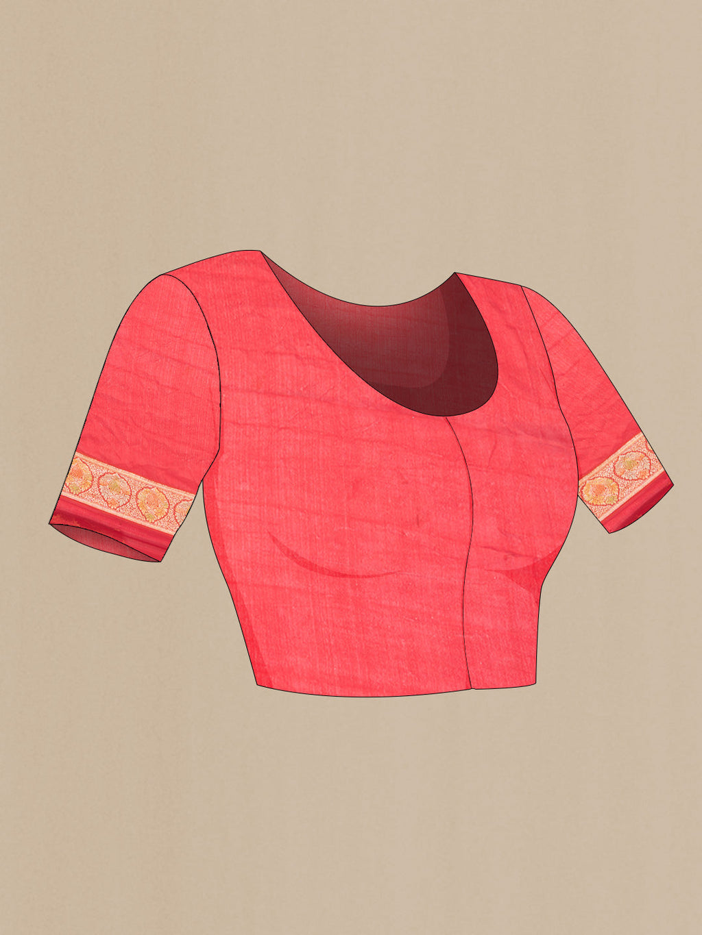 Close up image of the blouse of Red Dual Tone Georgette Saree with Zari Brocade on the body and Zari Border