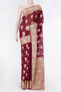 Maroon Dual Tone Georgette Saree with Zari Brocade on the body and Zari Border displayed on a mannequin