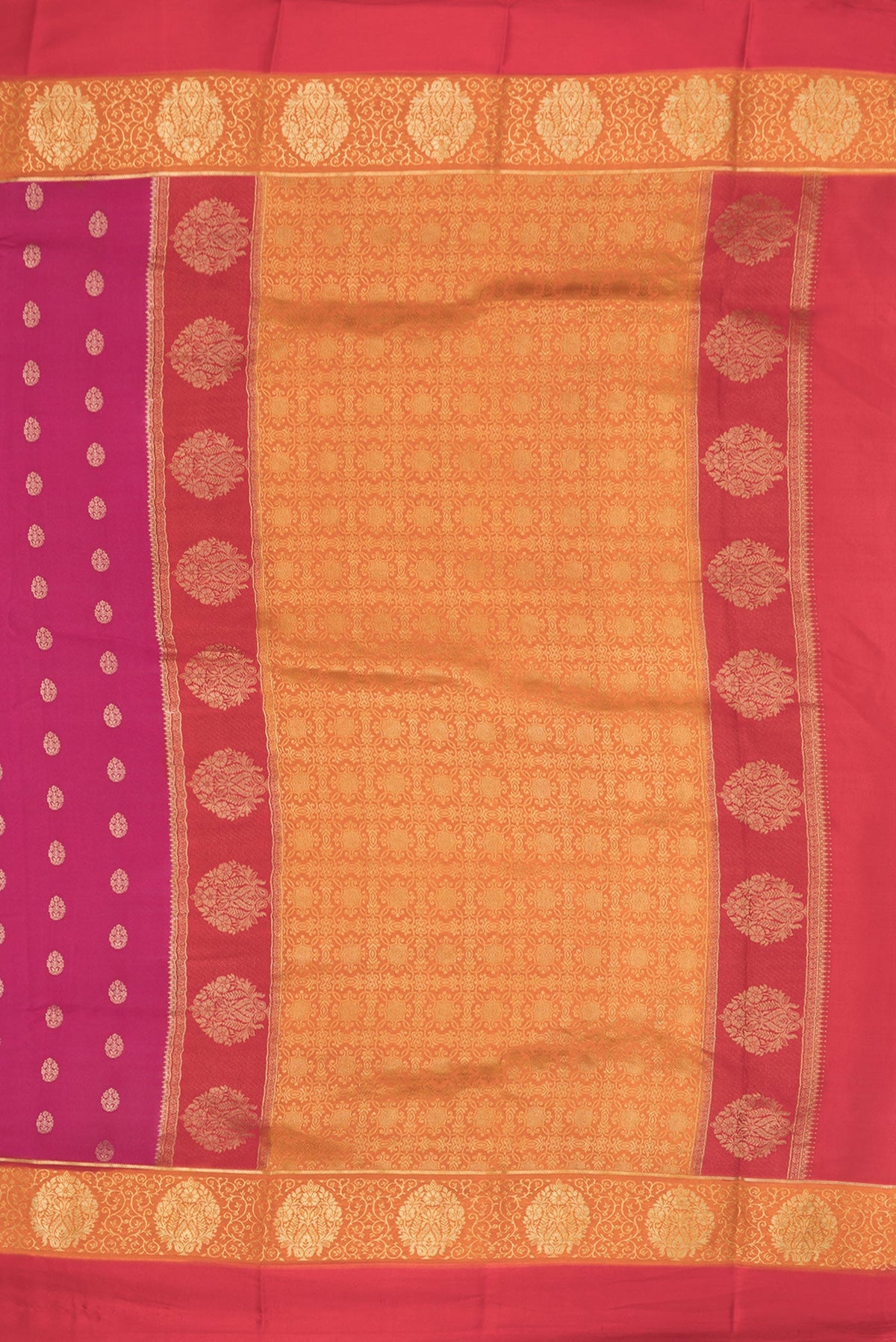 Close up image of the pallu of Black and Off White Color Mysore Georgette Saree with Embroidery on the body and Embroidery Border. 