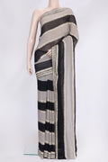Black Dual Tone Mysore Georgette Saree with Embroidery on the body and Embroidery Border.  displayed on a mannequin