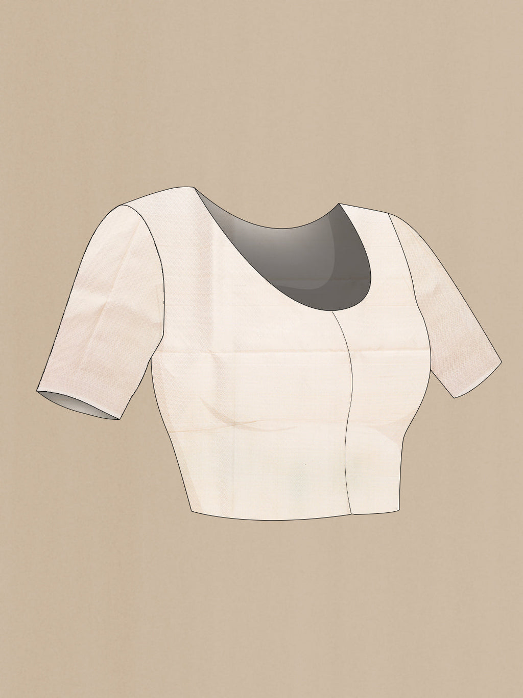 Close up image of the blouse of Beige Dual Tone Soft Silk Saree with Zari Brocade on the body and Fancy Border. 