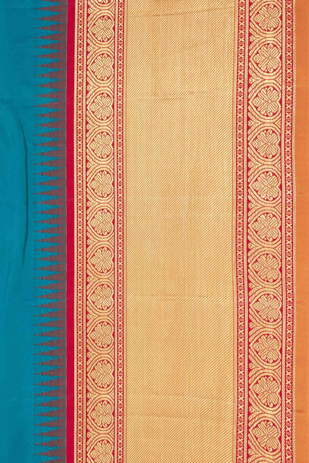 Border image of Peacock Blue Dual Tone Kanchipuram Saree with Zari Butta on the body and Zari Border