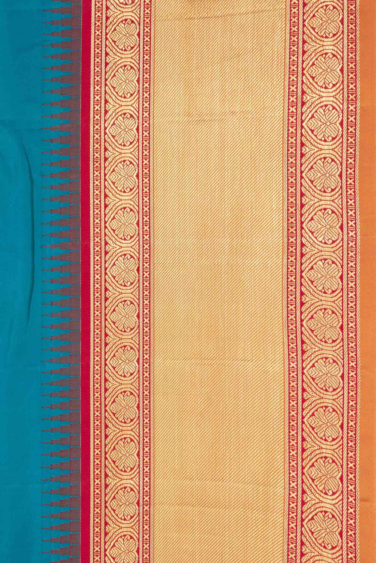 Border image of Peacock Blue Dual Tone Kanchipuram Saree with Zari Butta on the body and Zari Border