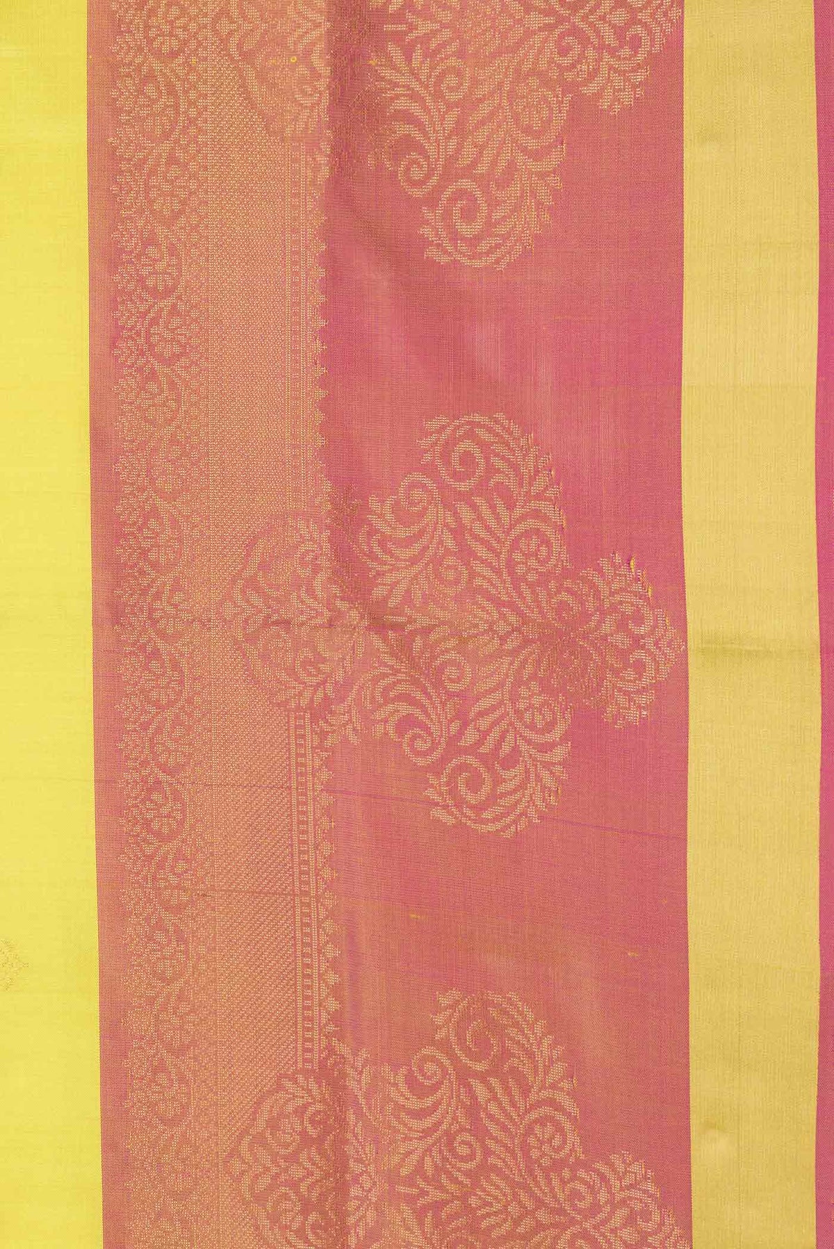 Border image of Lemon Yellow Dual Tone Soft Silk Saree with Zari Butta on the body and Fancy Border. 