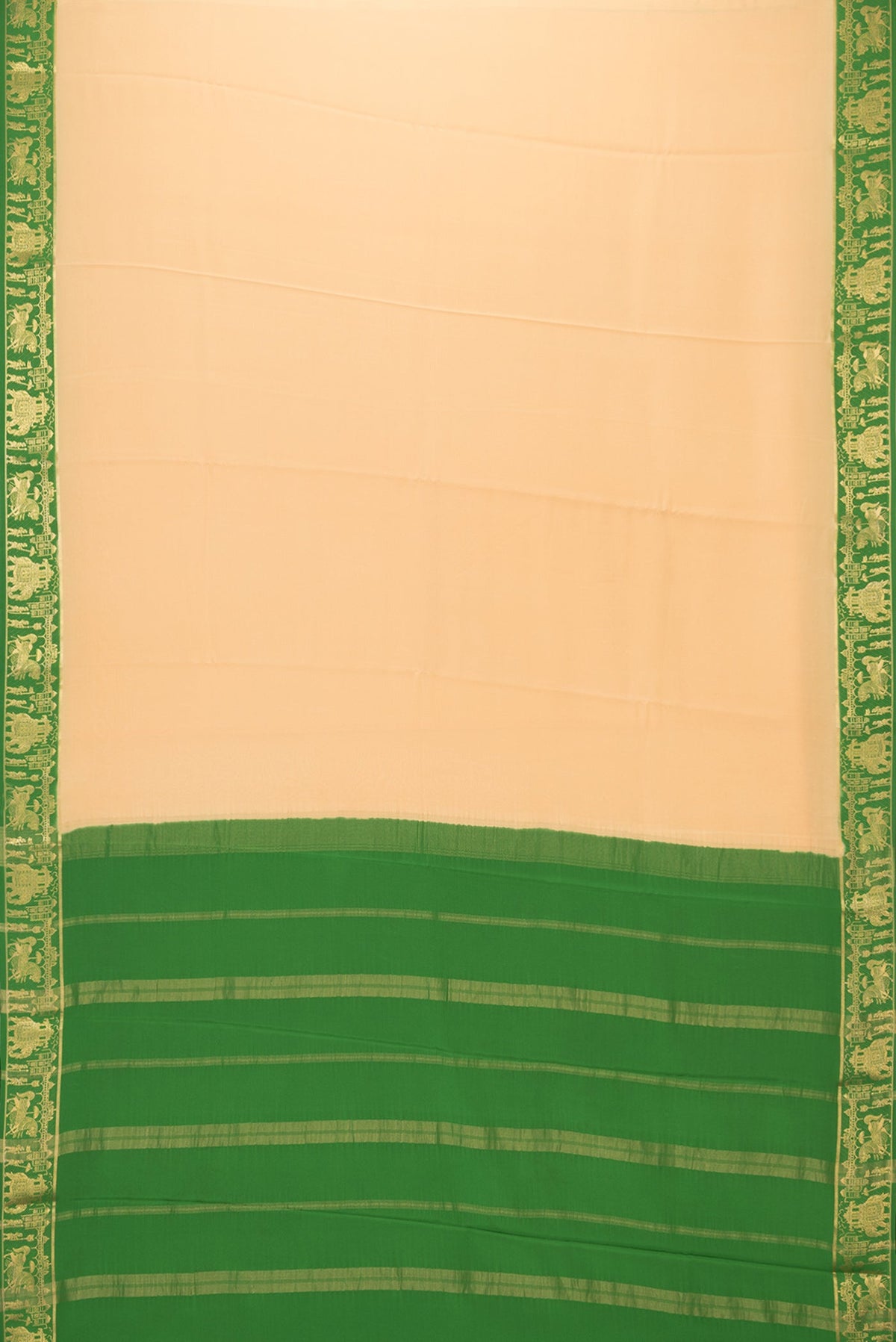 Flat view of Sandal Dual Tone Mysore Silk Saree with Plain Body and Zari Border. 