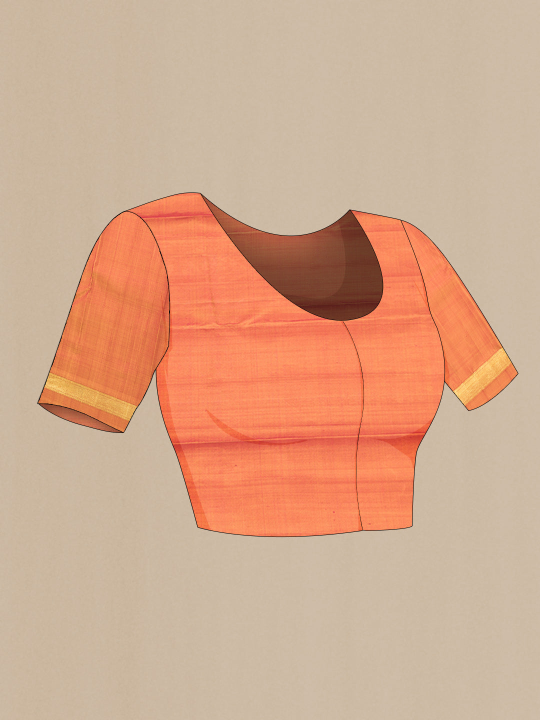 Close up image of the blouse of Maroon Dual Tone Kanjivaram Saree with Plain Body and Zari Border. 