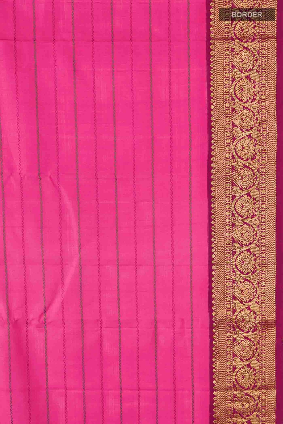 Border image of Pink Kanchipuram Silk Saree with Stripes on the body and Zari Border