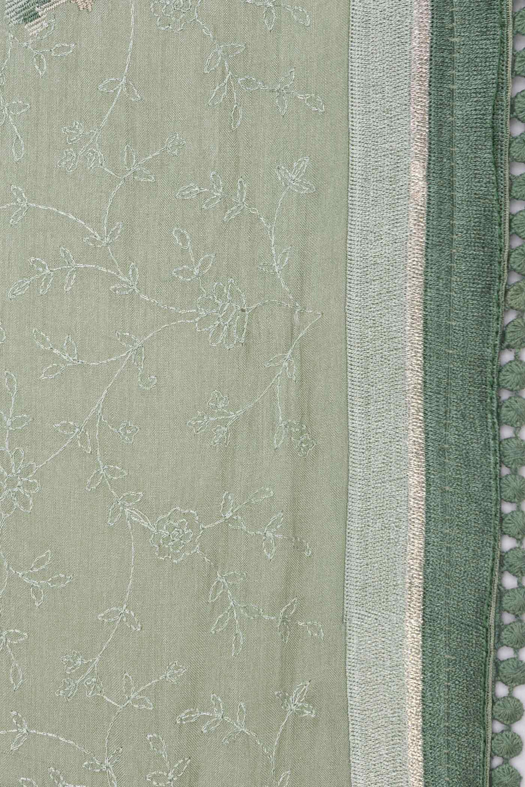 Border image of Green Dual Tone Tussar Saree with Embroidery on the body and Embroidery Border