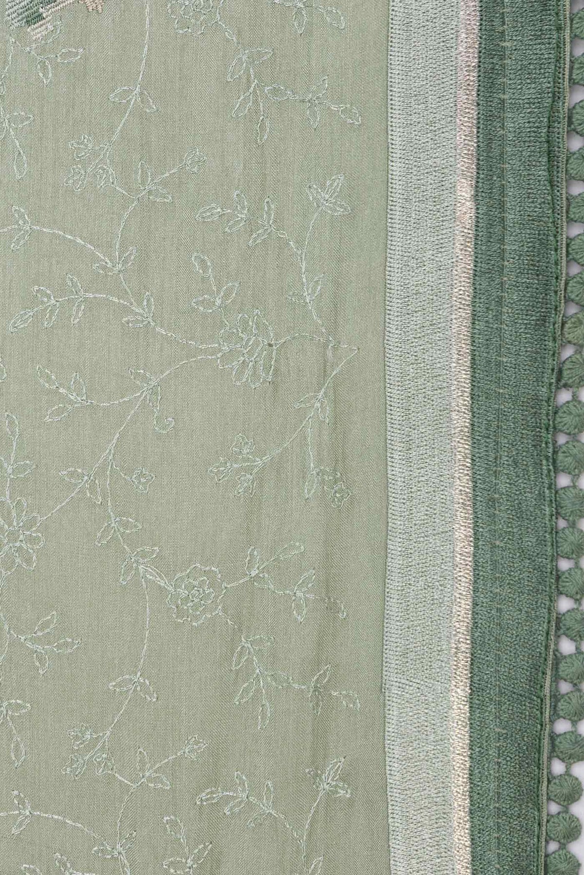 Border image of Green Dual Tone Tussar Saree with Embroidery on the body and Embroidery Border