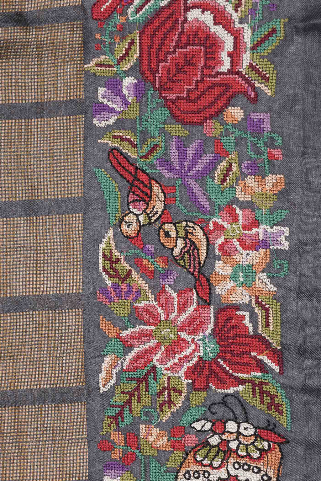 Border image of Black Dual Tone Tussar Silk Saree with Stripes on the body and Embroidery Border