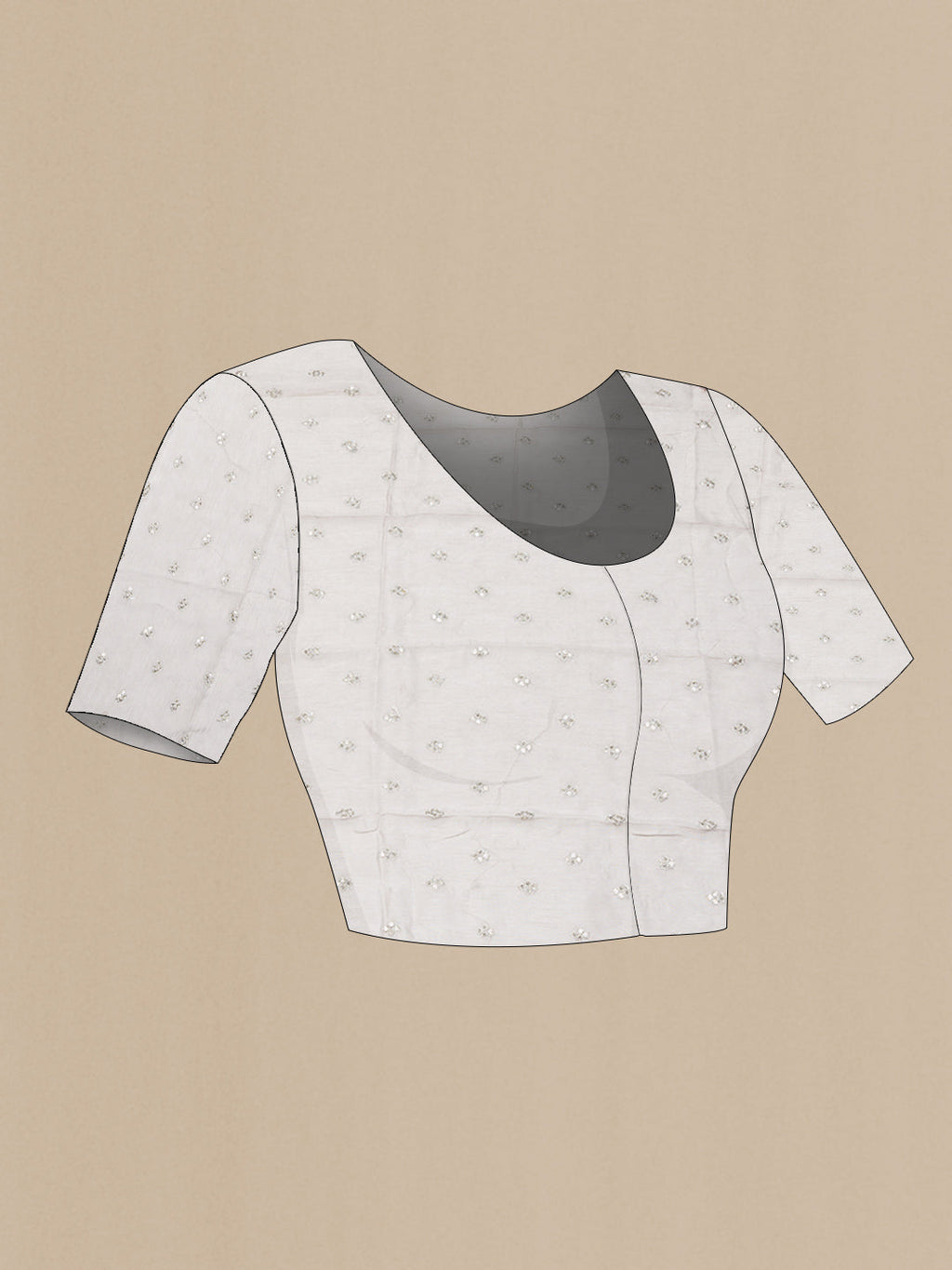 Close up image of the blouse of Grey Dual Tone Georgette SareePrinted design on the body and Embroidery Border