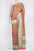 Brown Dual Tone Raw Silk Saree with Zari Butta on the body and Zari Border.  displayed on a mannequin
