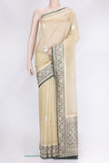 Sandal Dual Tone Organza Silk Saree with Zari Butta on the body and Zari Border.  displayed on a mannequin