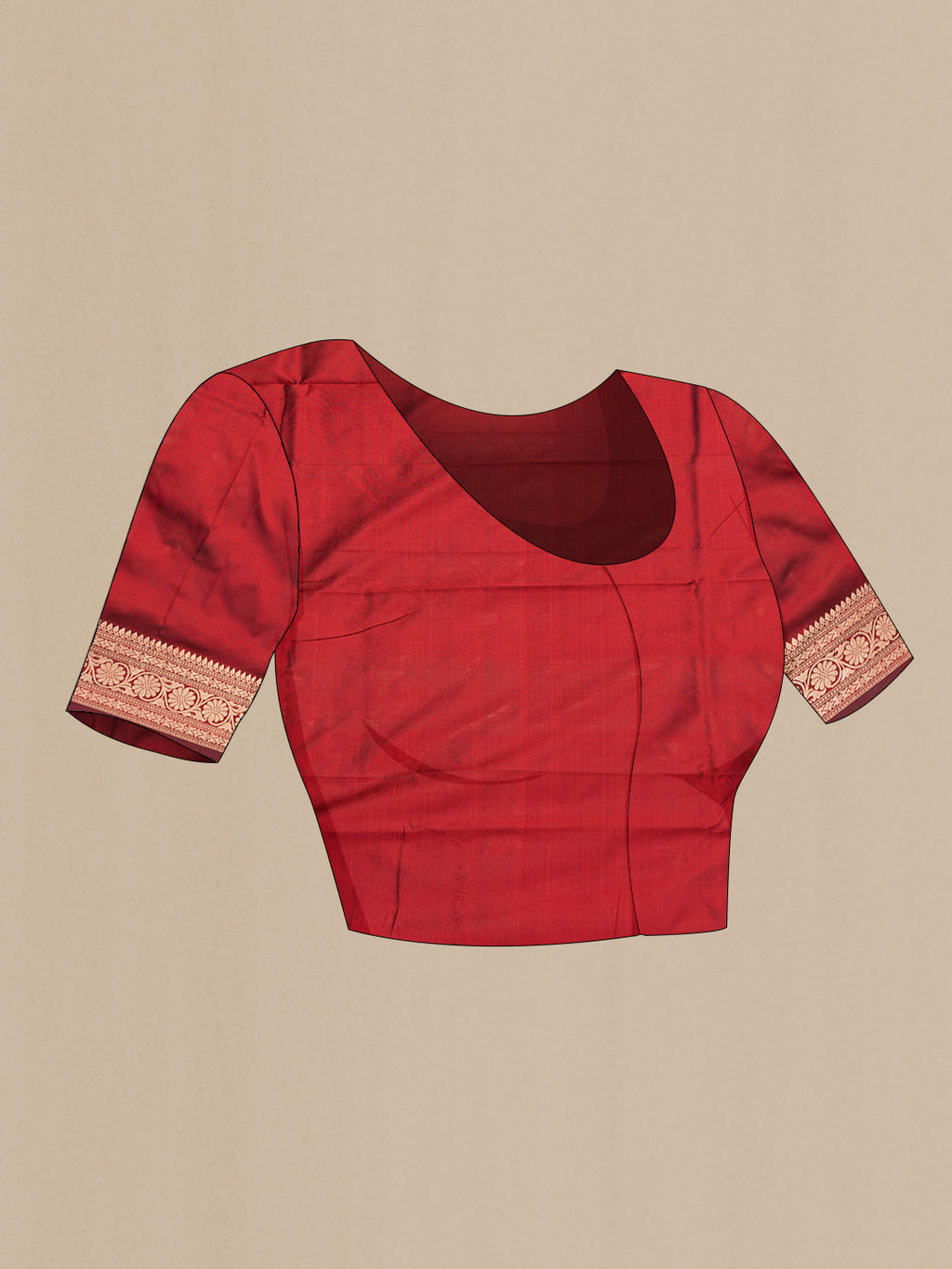 Close up image of the blouse of Maroon Dual Tone Banarasi Silk Saree with Zari Butta on the body and Zari Border. 