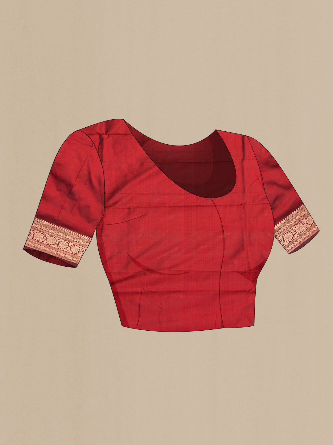 Close up image of the blouse of Maroon Dual Tone Banarasi Silk Saree with Zari Butta on the body and Zari Border. 