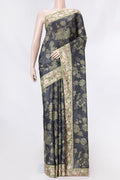 Black Dual Tone Tussar Saree with Printed design on the body and Embroidery Border displayed on a mannequin