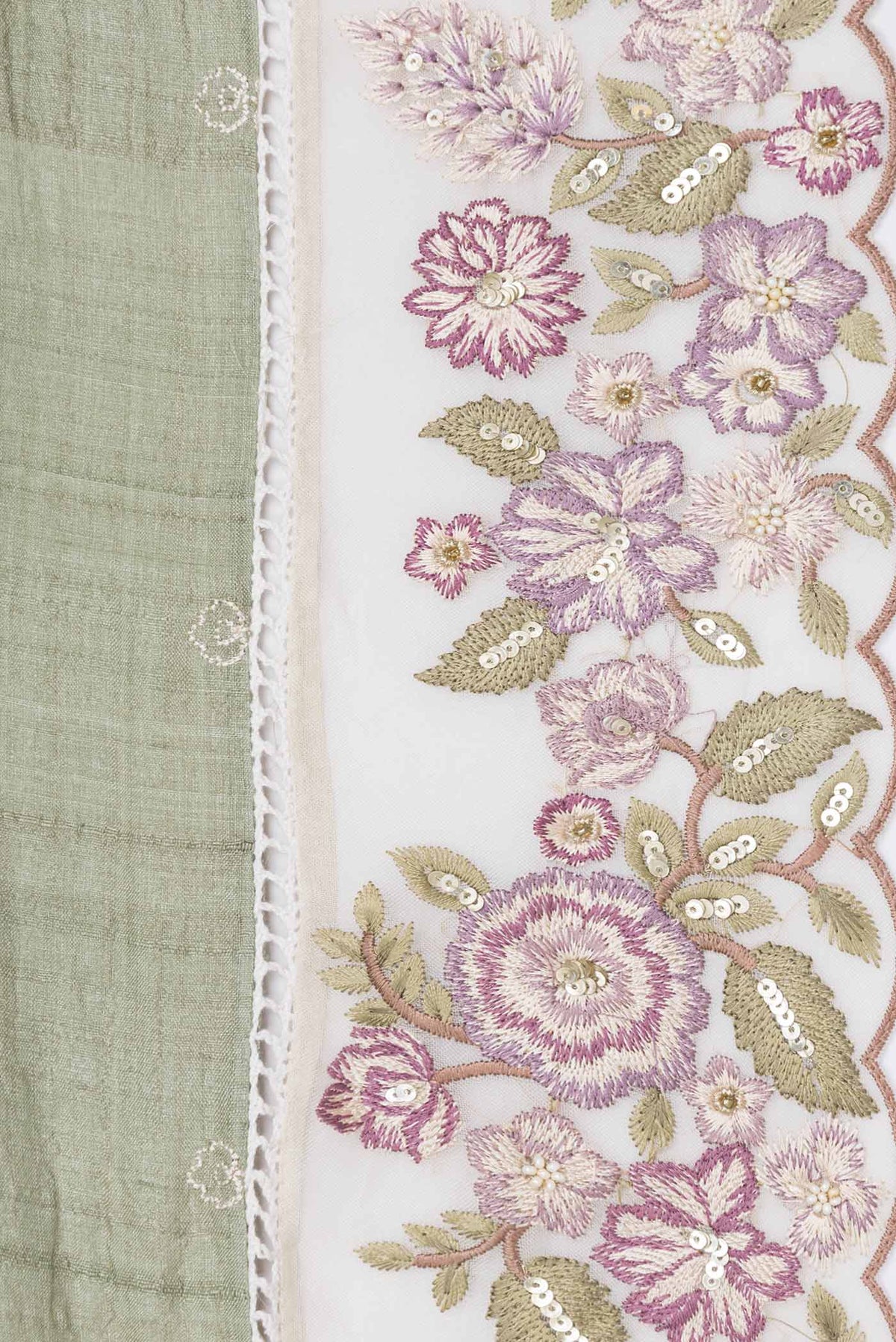 Border image of Sage Green Tussar Silk Saree with Embroidery on the body and Embroidery Border