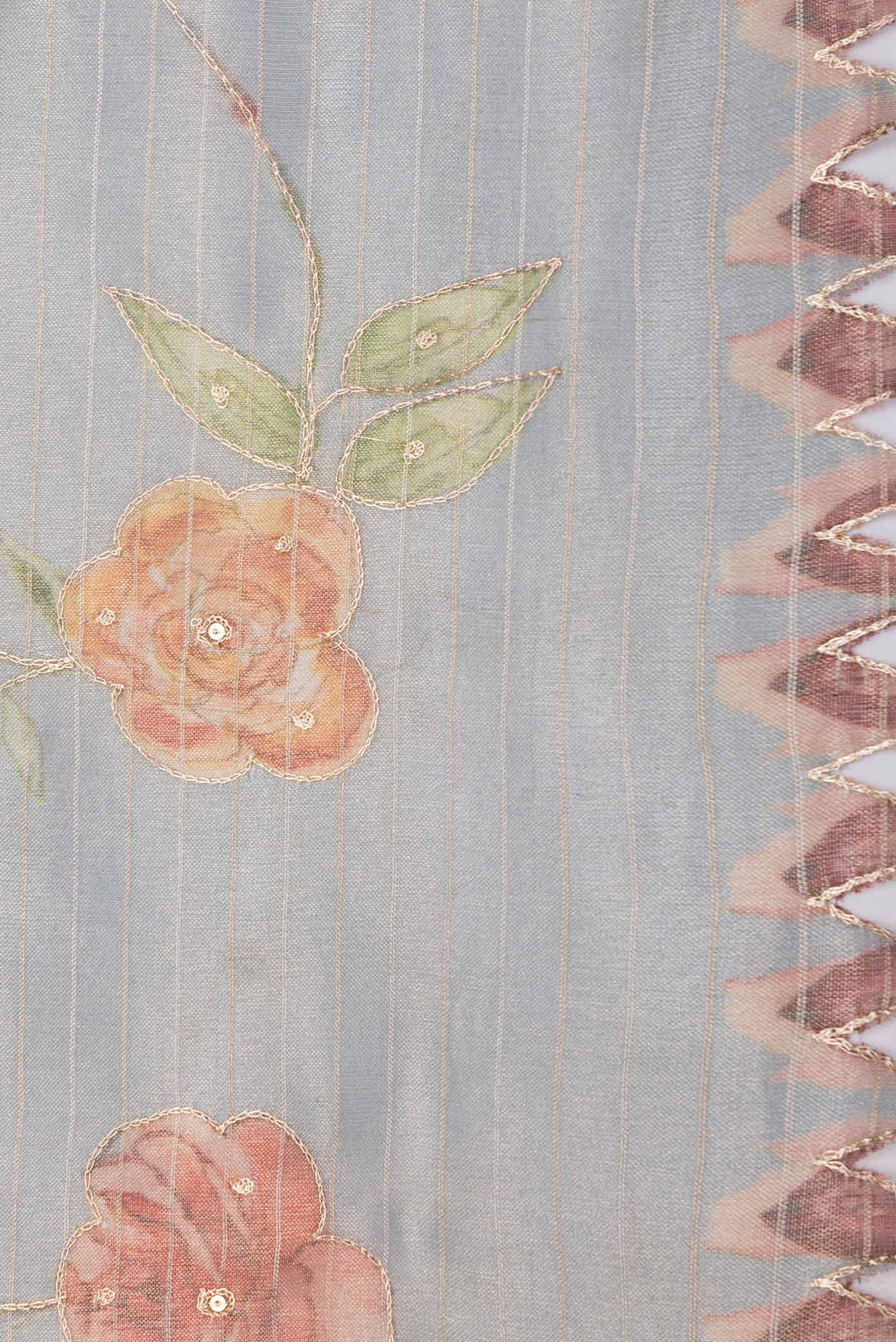 Border image of Blue Grey Organza Silk Saree with Embroidery on the body and Embroidery Border