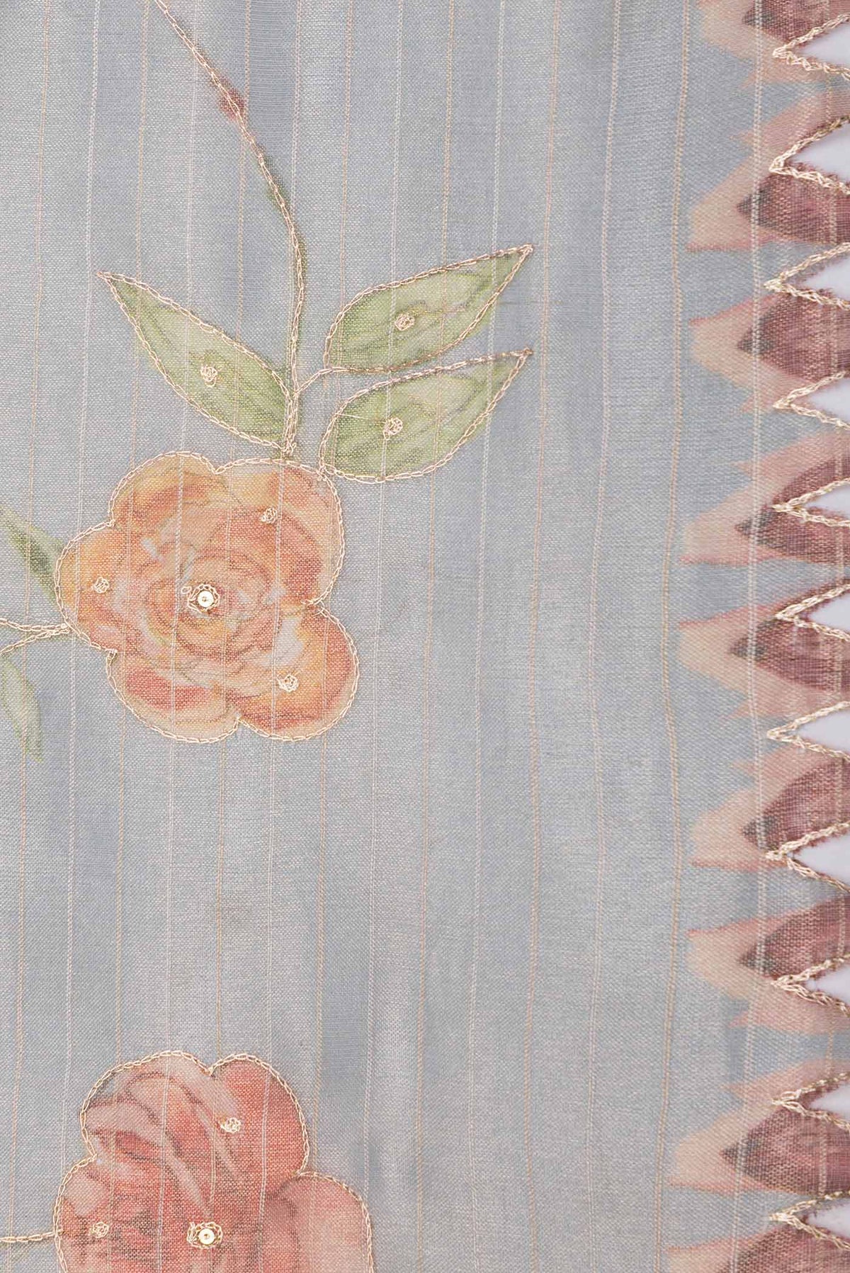 Border image of Blue Grey Organza Silk Saree with Embroidery on the body and Embroidery Border