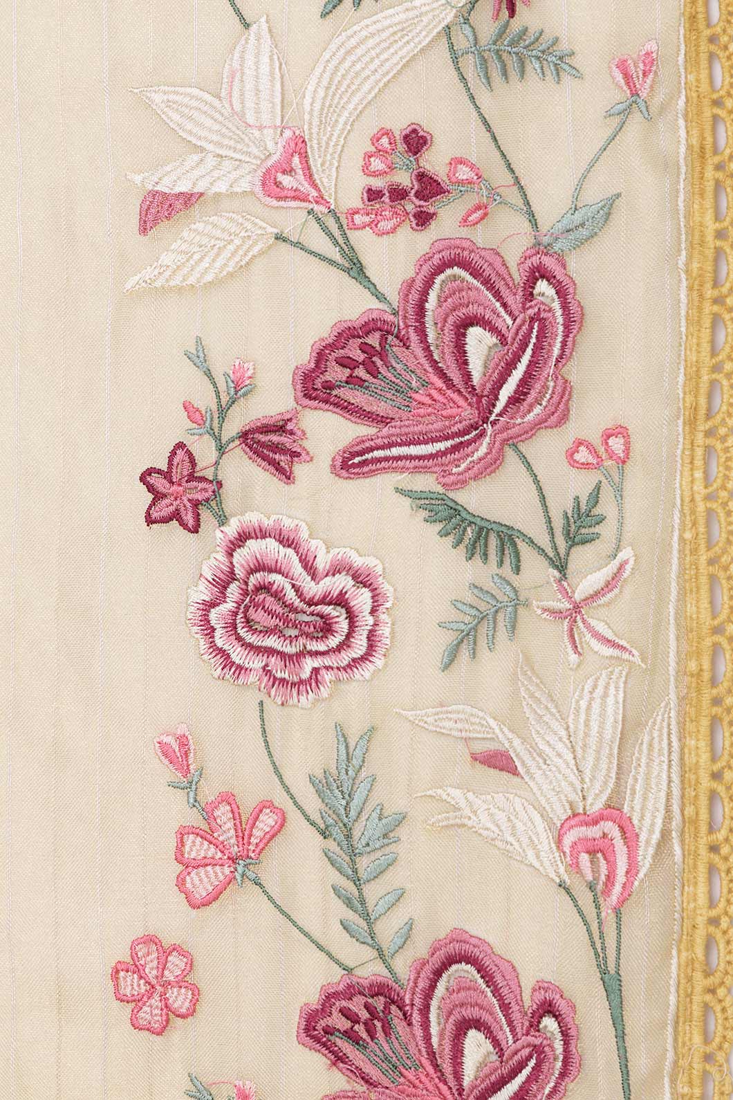 Border image of Sandal Dual Tone Organza Silk Saree with Stripes on the body and Embroidery Border