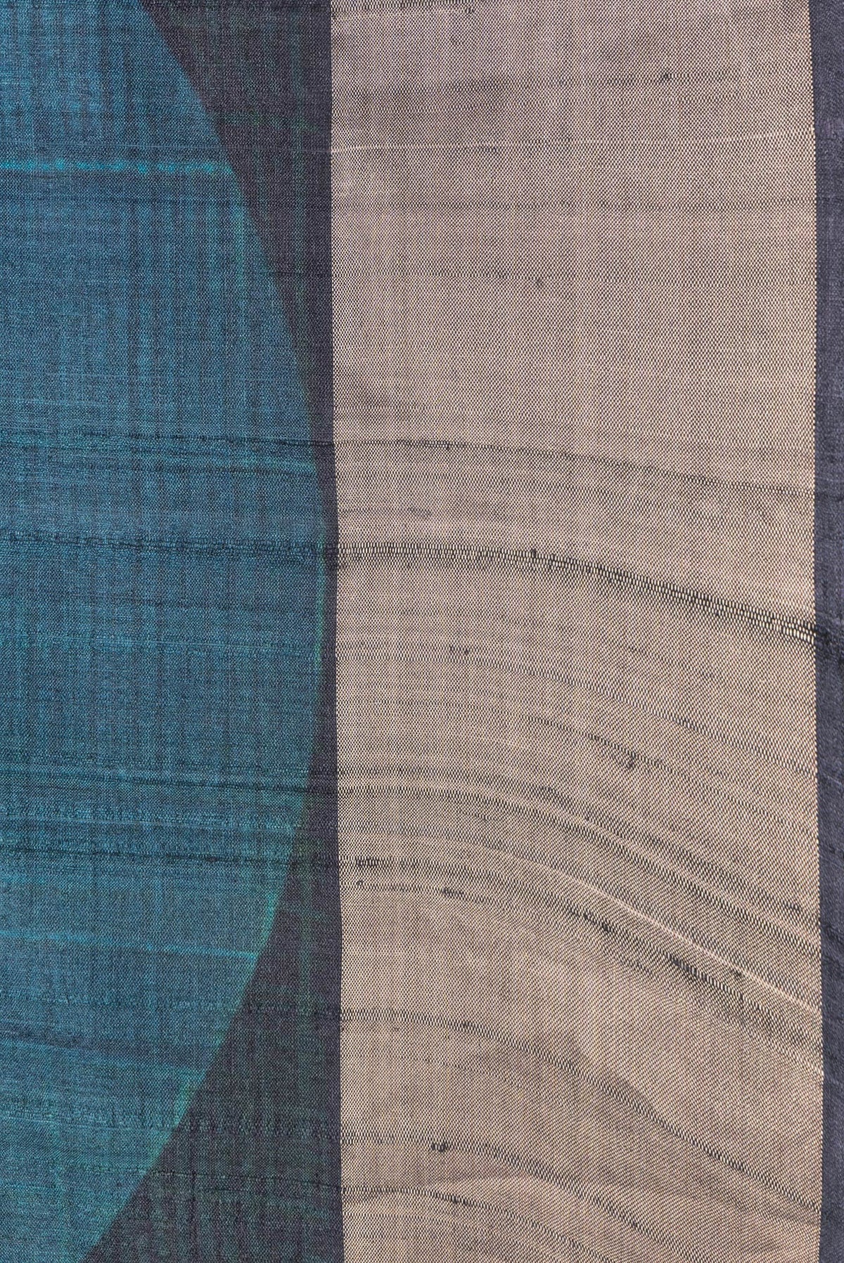 Border image of Mustard and Peakcock Blue Color Tussar Silk Saree with Printed design on the body and Zari Border. 
