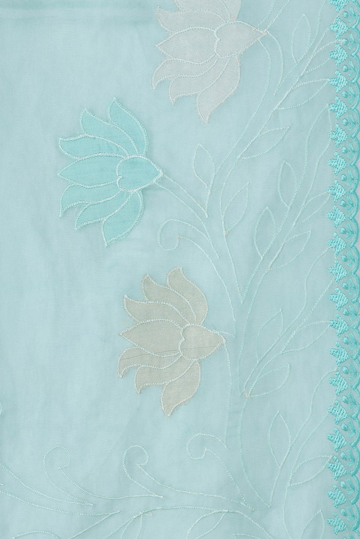 Border image of Sea Green Dual Tone Organza Silk Saree with Embroidery on the body and Embroidery Border. 