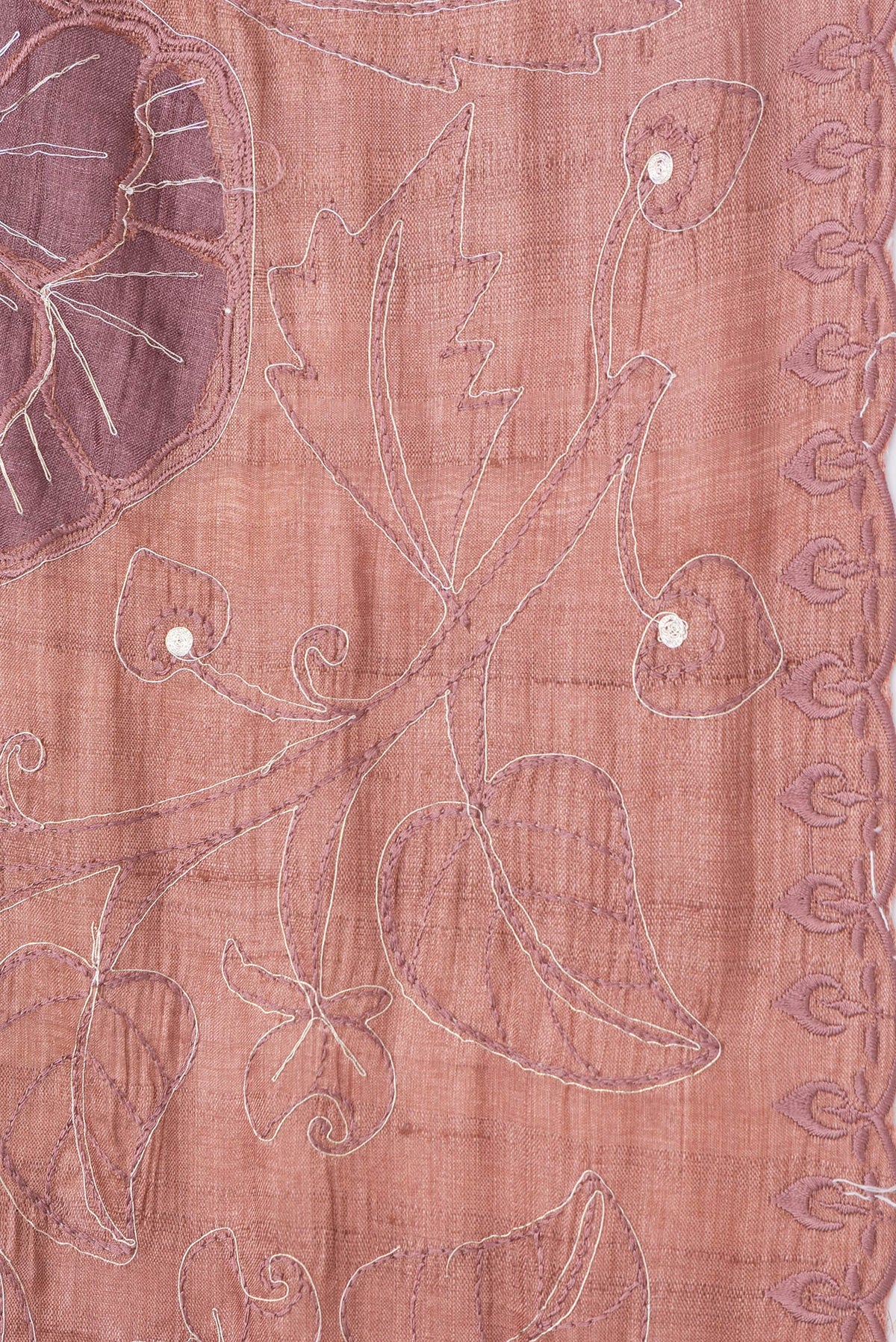 Border image of Golden Peach Dual Tone Tussar Silk Saree with Embroidery on the body and Embroidery Border. 