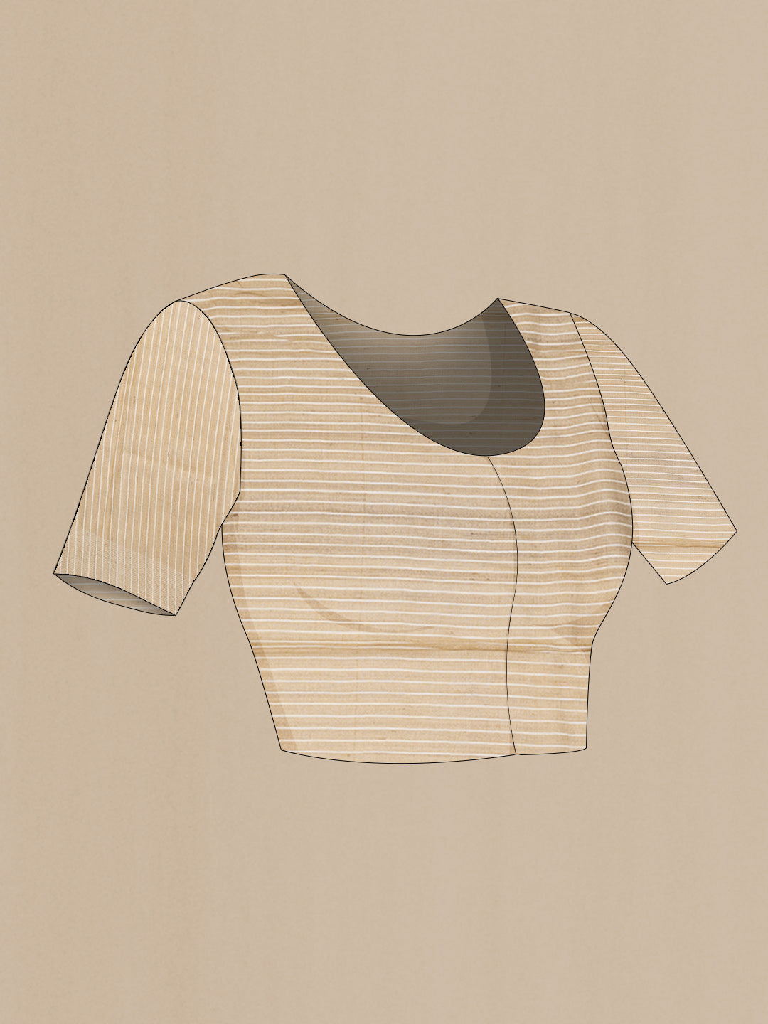 Close up image of the blouse of Beige Dual Tone Tussar SareePrinted design on the body and Embroidery Border