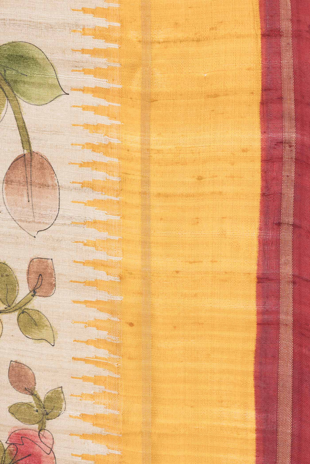 Border image of Beige Dual Tone Tussar Saree with Printed design on the body and Zari Border