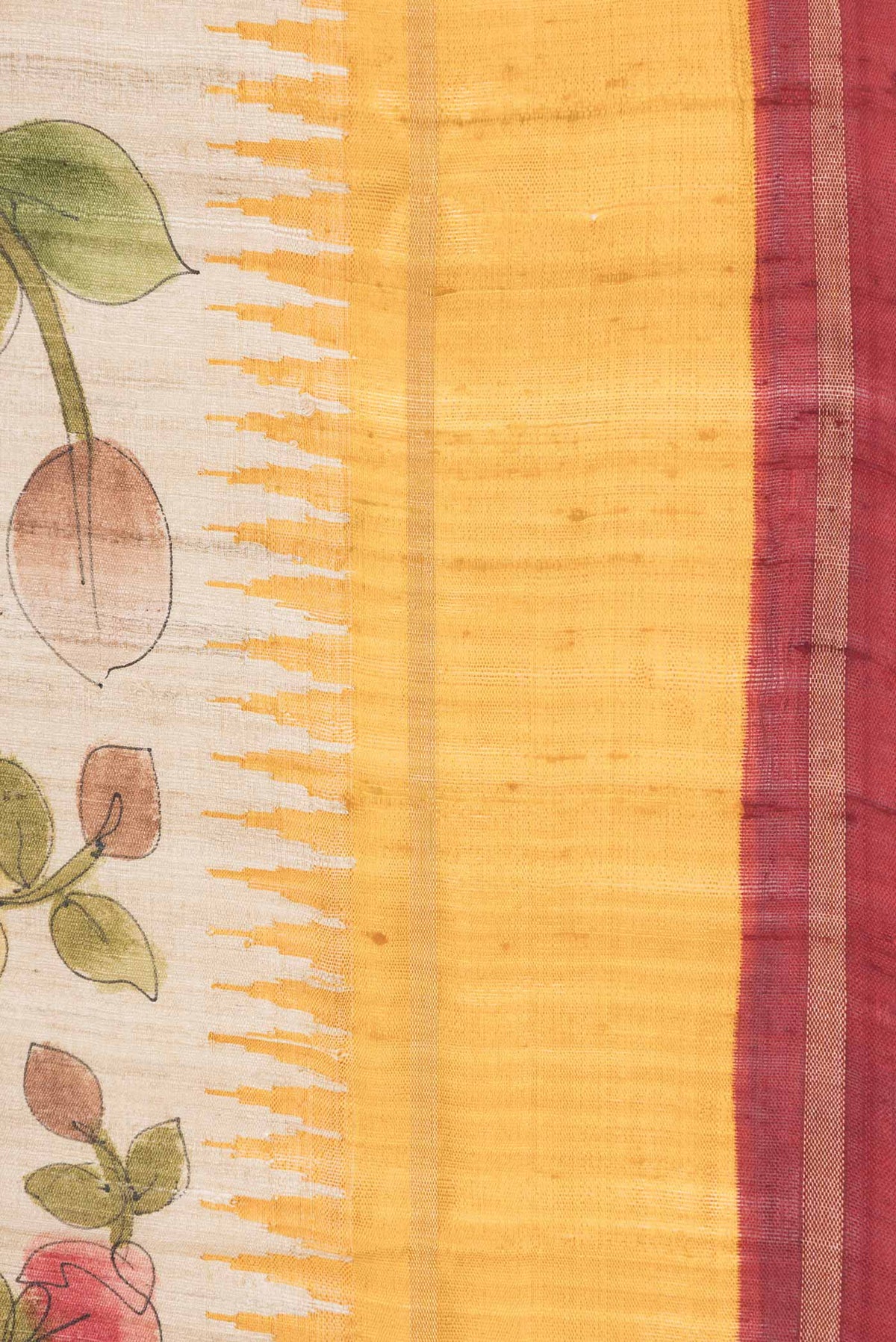 Border image of Beige Dual Tone Tussar Saree with Printed design on the body and Zari Border
