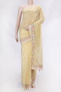 Yellow Dual Tone Kota Silk Saree with Embroidery on the body and Embroidery Border displayed on a mannequin