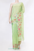 Pista Green Dual Tone Tussar Silk Saree with Embroidery on the body and Embroidery Border.  displayed on a mannequin