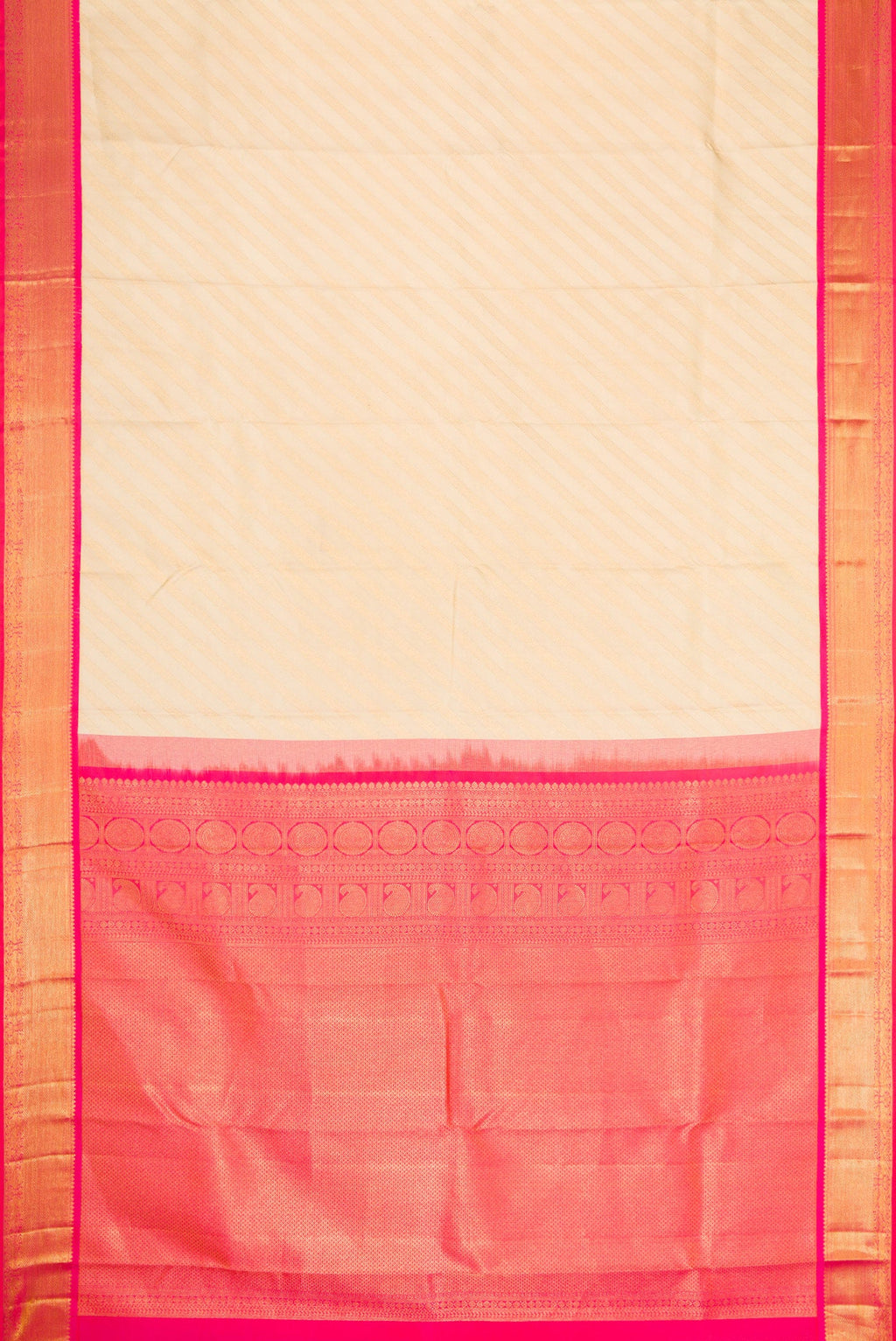 Flat view of Sandal Dual Tone Kanjivaram Silk Saree with Zari Brocade on the body and Zari Border. 
