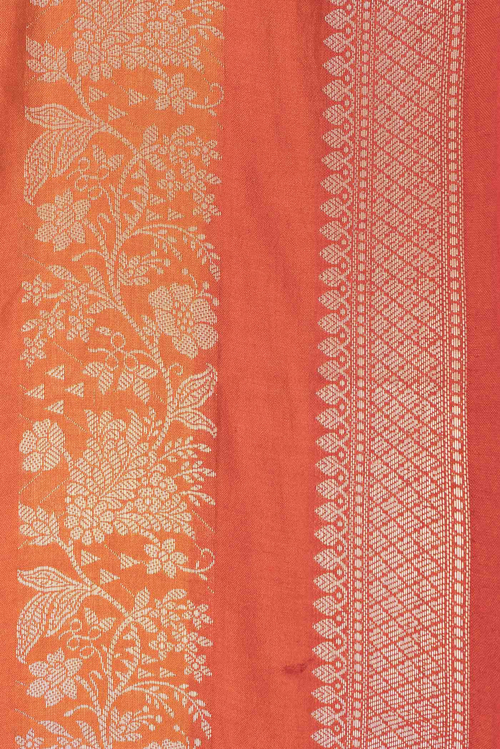 Border image of Orange Banarasi Raw Silk Saree with Stripes on the body and Zari Border