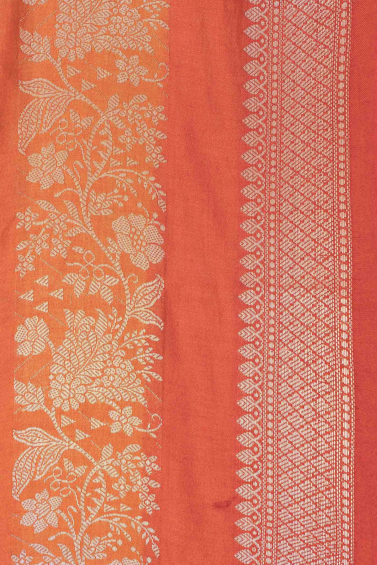 Border image of Orange Banarasi Raw Silk Saree with Stripes on the body and Zari Border