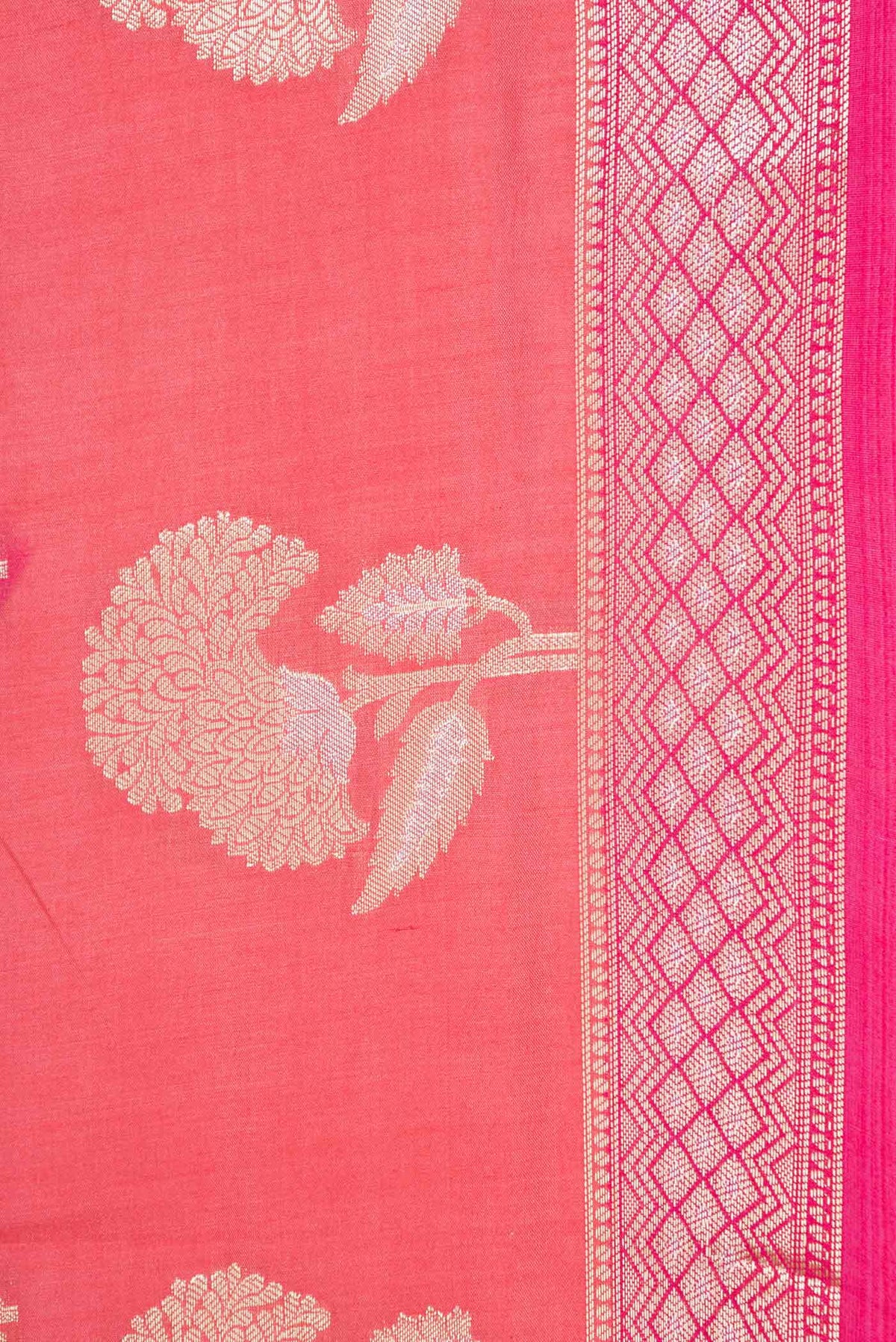 Border image of Coral Banarasi Raw Silk Saree with Zari Butta on the body and Zari Border