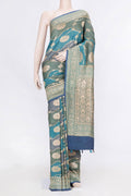 Peacock Blue Dual Tone Banarasi Georgette Saree with Zari Brocade on the body and Zari Border displayed on a mannequin