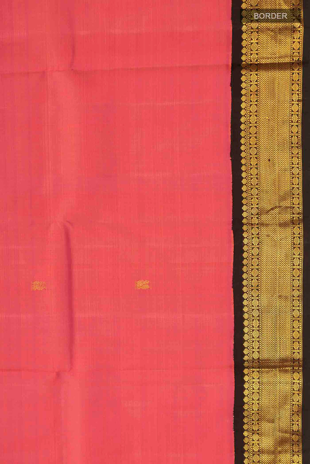 Border image of Pink Kanchipuram Silk Saree with Zari Butta on the body and Zari Border