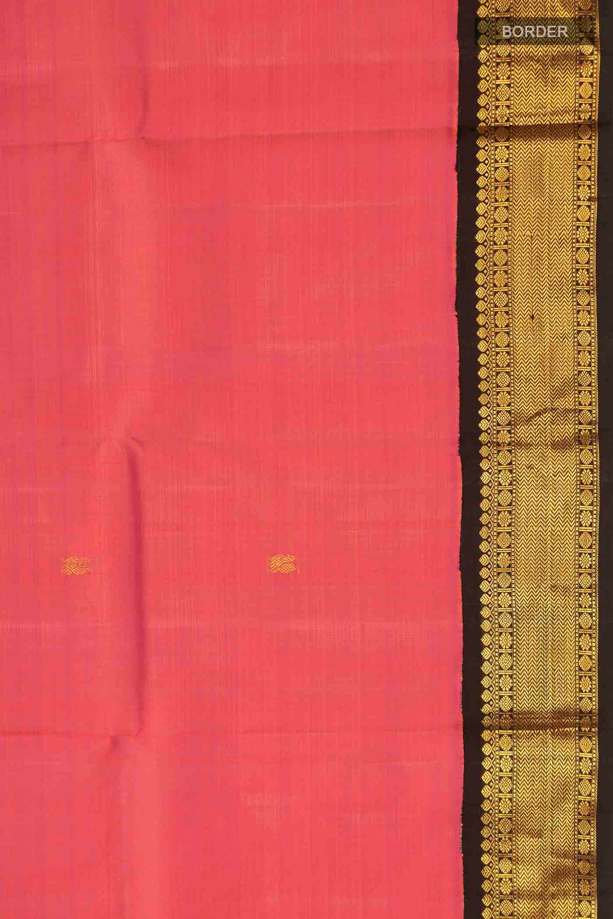 Border image of Pink Kanchipuram Silk Saree with Zari Butta on the body and Zari Border