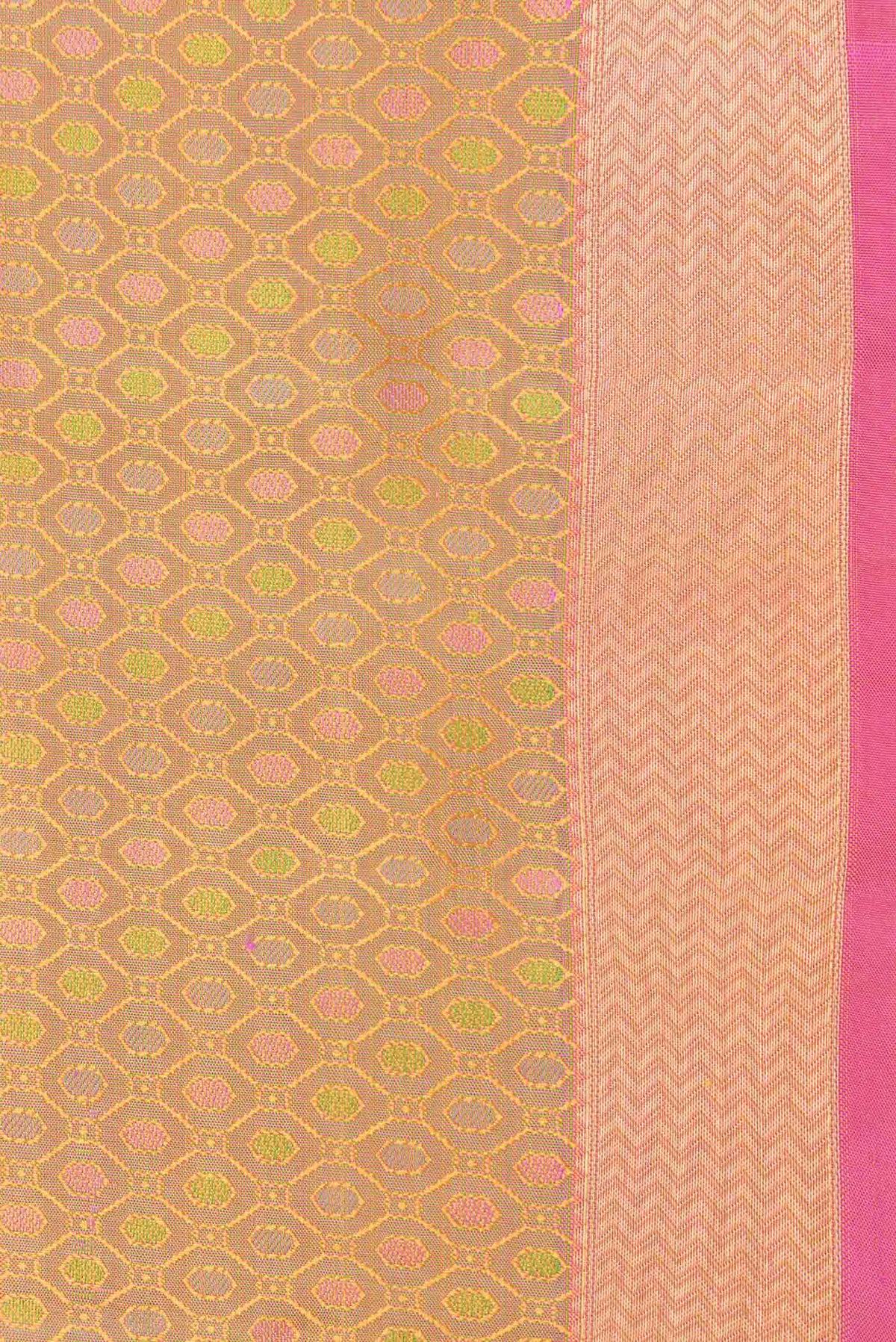 Border image of Pure Silk Pure Zari Mustard Dual Tone Kanchipuram Saree with Jacquard design on the body and Zari Border