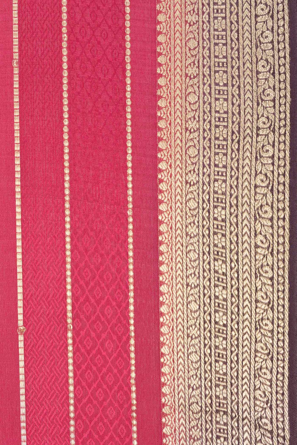 Border image of Dark Pink Dual Tone Mysore Crepe Saree with Stripes on the body and Zari Border