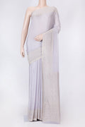 Grey Dual Tone Banarasi Georgette Saree with Zari Butta on the body and Zari And Thread Border displayed on a mannequin